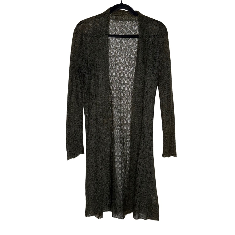 Eileen Fisher Mohair Blend Pointelle Lace Duster Cardigan Women M Brown
